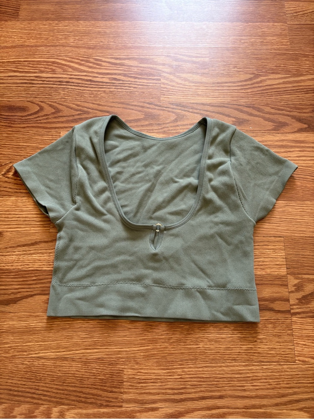 aerie Olive Scoop Neck Crop Top with Gold Ring Accent